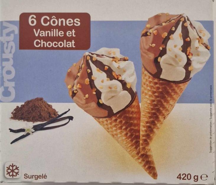 6 Cônes crousti' vanille-chocolat 720ml